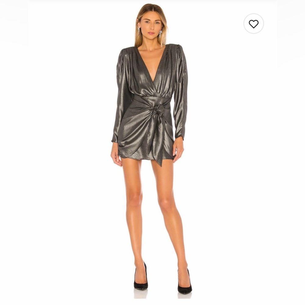 NWT L'Academie Metallic Gunmetal Mini Dress